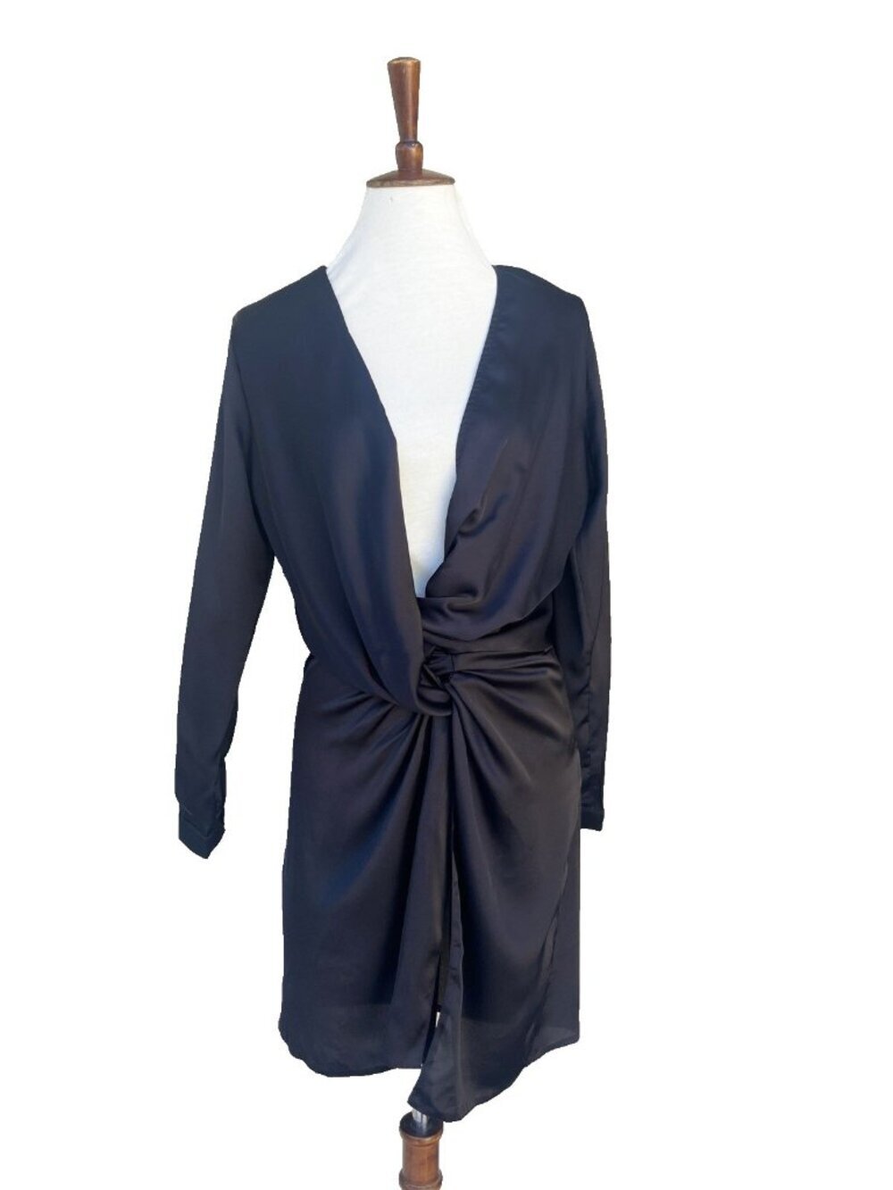 Lioness Stage Night Mini Dress Womens M Black Satin Twist Front NWT Nasty Gal - Picture 1 of 8